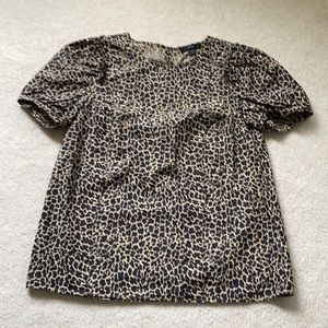 J.Crew Leopard Poplin Puff Sleeve Shirt Top XXS 00